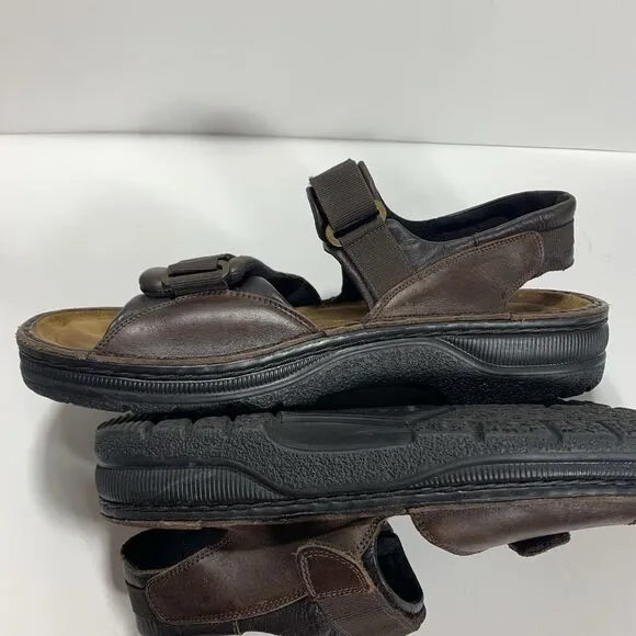 Naot Men Size 43 (US 10/10.5) Walnut Leather Comfort Sandals Hook Loop