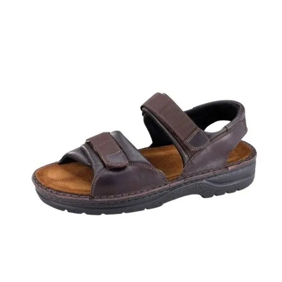 Naot Men Size 43 (US 10/10.5) Walnut Leather Comfort Sandals Hook Loop
