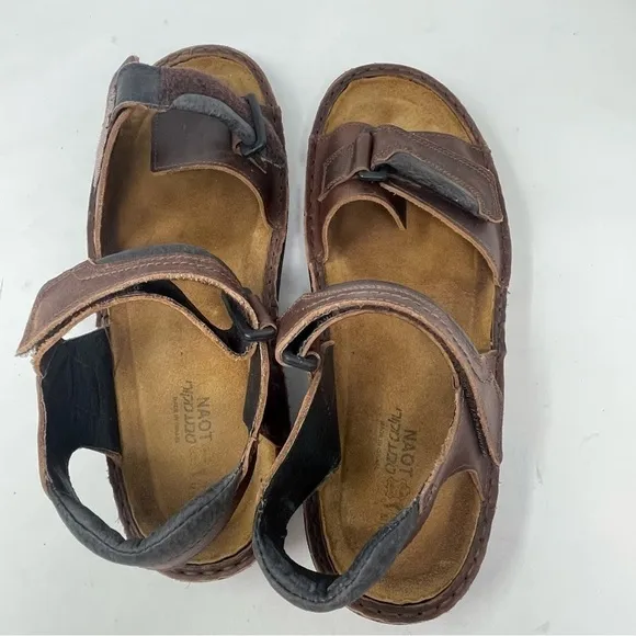 NAOT Men’s Brown Buffalo LAPLAND Leather Comfort Sandals Removable Footbed Sz 12