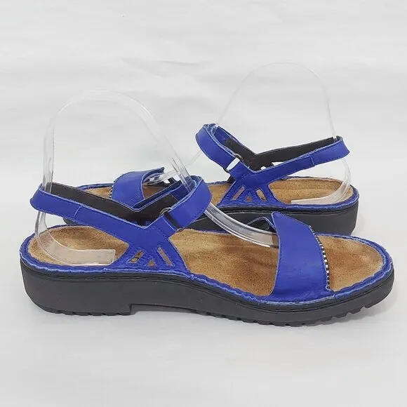 Naot Women Sandals Size 39 EU Blue Leather Comfort Elegant Cork Platform Shoes