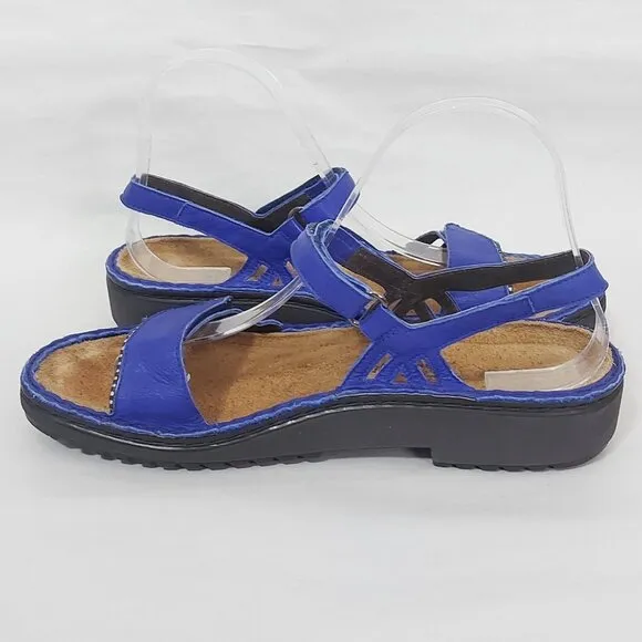 Naot Women Sandals Size 39 EU Blue Leather Comfort Elegant Cork Platform Shoes