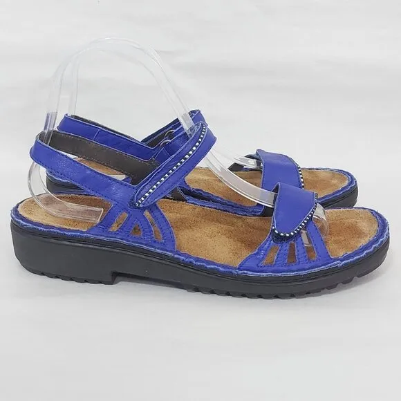Naot Women Sandals Size 39 EU Blue Leather Comfort Elegant Cork Platform Shoes