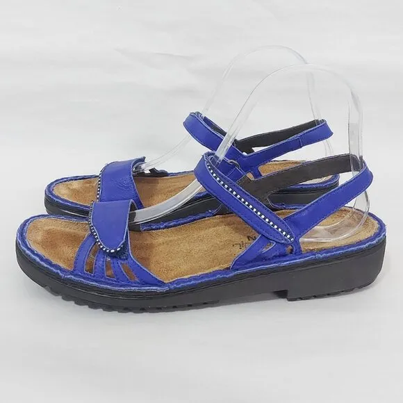 Naot Women Sandals Size 39 EU Blue Leather Comfort Elegant Cork Platform Shoes