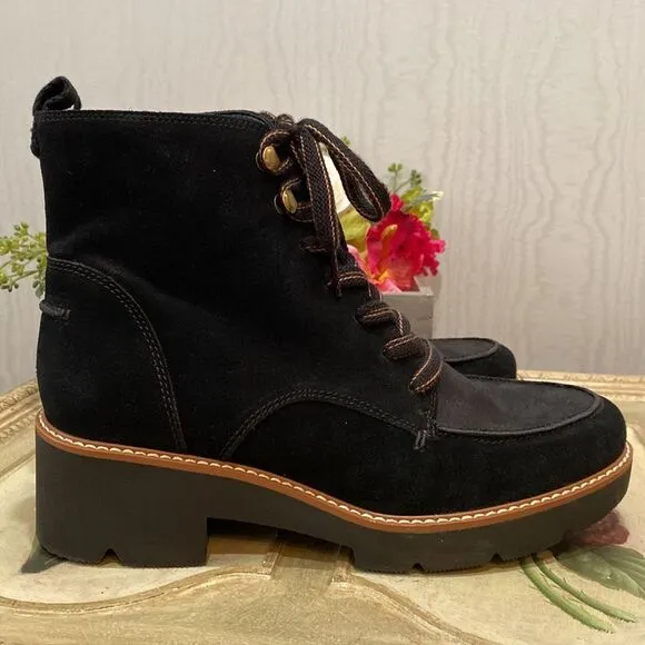 Naturalizer Dara Suede Canvas Lug Sole Ankle Combat Boots Sz 9W