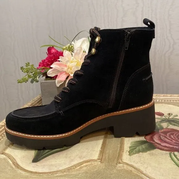 Naturalizer Dara Suede Canvas Lug Sole Ankle Combat Boots Sz 9W
