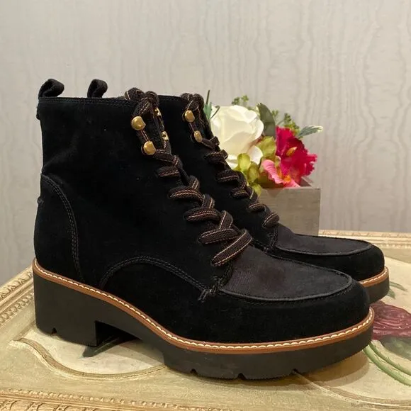 Naturalizer Dara Suede Canvas Lug Sole Ankle Combat Boots Sz 9W