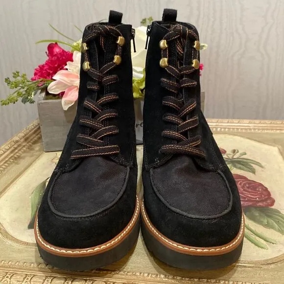 Naturalizer Dara Suede Canvas Lug Sole Ankle Combat Boots Sz 9W