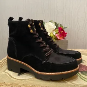 Naturalizer Dara Suede Canvas Lug Sole Ankle Combat Boots Sz 9W