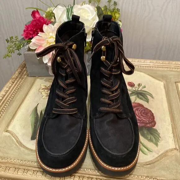 Naturalizer Dara Suede Canvas Lug Sole Ankle Combat Boots Sz 9W