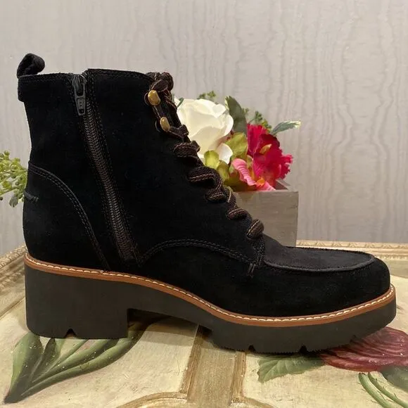 Naturalizer Dara Suede Canvas Lug Sole Ankle Combat Boots Sz 9W