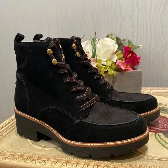 Naturalizer Dara Suede Canvas Lug Sole Ankle Combat Boots Sz 9W