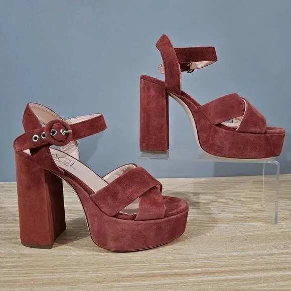 NEW AGL Pam Platform Sandal Heel Jujube Suede Leather EU Size 40