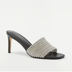 NEW ANN TAYLOR Crystal Tube Black Mule Slide Sandal Heels SIZE 9.5