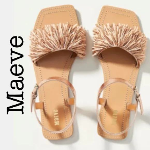New Anthropologie Maeve Rose Gold Fringe Beaded Sandals Size 9