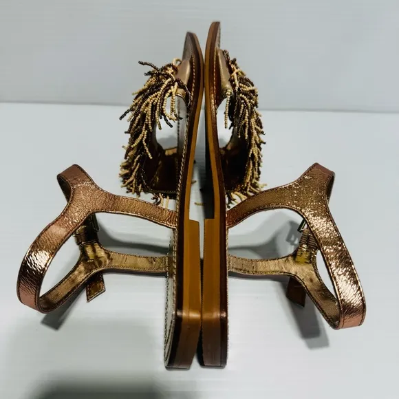 New Anthropologie Maeve Rose Gold Fringe Beaded Sandals Size 9
