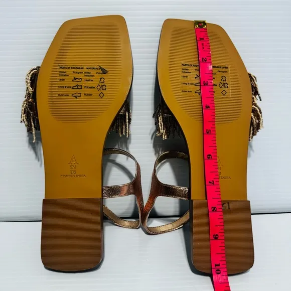New Anthropologie Maeve Rose Gold Fringe Beaded Sandals Size 9