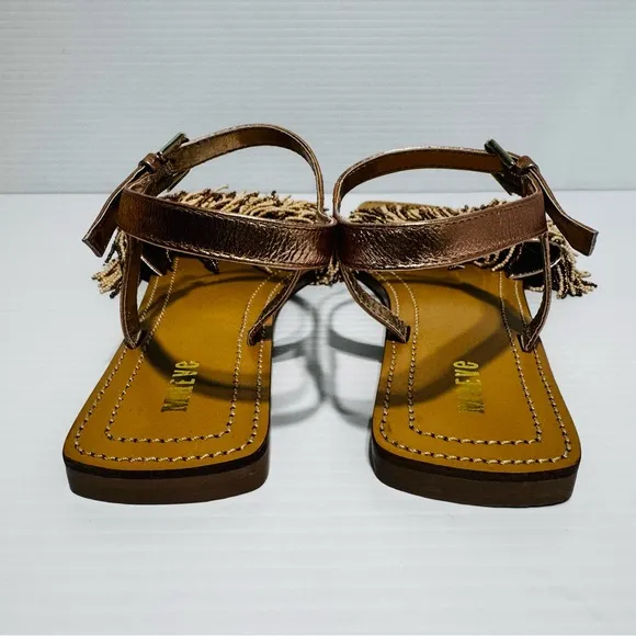 New Anthropologie Maeve Rose Gold Fringe Beaded Sandals Size 9