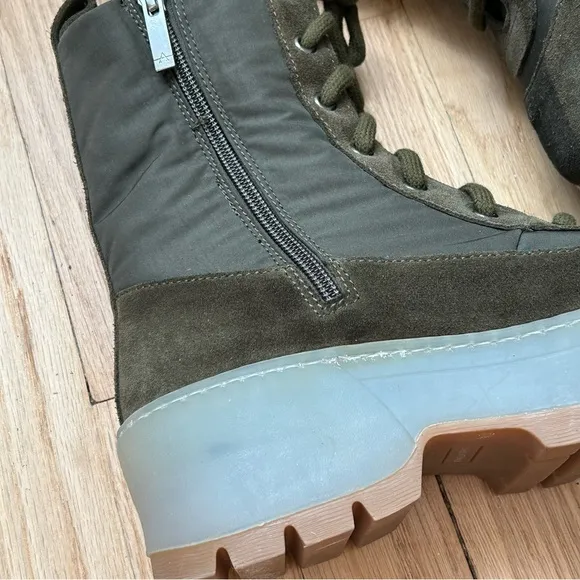 NEW Aquatalia Olive Green Suede Aisa Lace Up Ankle Combat Side Zip Boot size 5.5