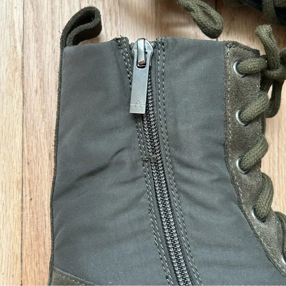 NEW Aquatalia Olive Green Suede Aisa Lace Up Ankle Combat Side Zip Boot size 5.5