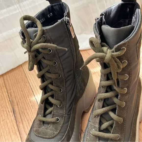 NEW Aquatalia Olive Green Suede Aisa Lace Up Ankle Combat Side Zip Boot size 5.5