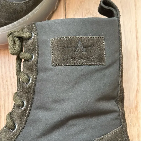 NEW Aquatalia Olive Green Suede Aisa Lace Up Ankle Combat Side Zip Boot size 5.5