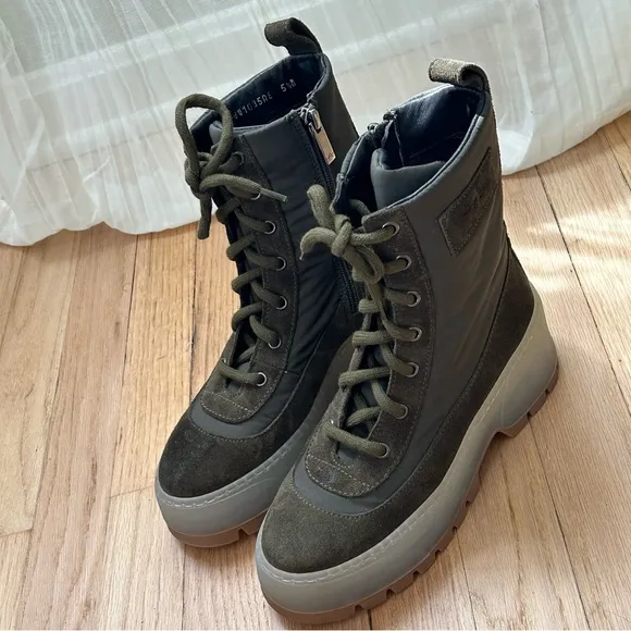 NEW Aquatalia Olive Green Suede Aisa Lace Up Ankle Combat Side Zip Boot size 5.5