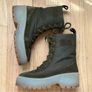 NEW Aquatalia Olive Green Suede Aisa Lace Up Ankle Combat Side Zip Boot size 5.5