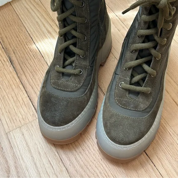 NEW Aquatalia Olive Green Suede Aisa Lace Up Ankle Combat Side Zip Boot size 5.5