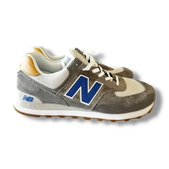 New Balance 574 Men's Size 8.5 Castlerock Team Royal Suede Shoes Rare Colorway