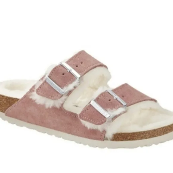 NEW Birkenstock Pink Suede Arizona Fur lined Size 36