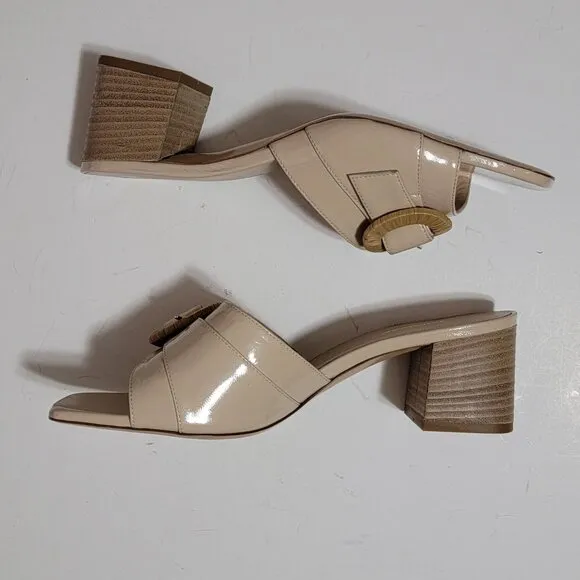 NEW Bruno Magli Page Slide Sandals Womens 9.5 Beige Shiny Chic Luxury Designer