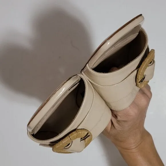NEW Bruno Magli Page Slide Sandals Womens 9.5 Beige Shiny Chic Luxury Designer