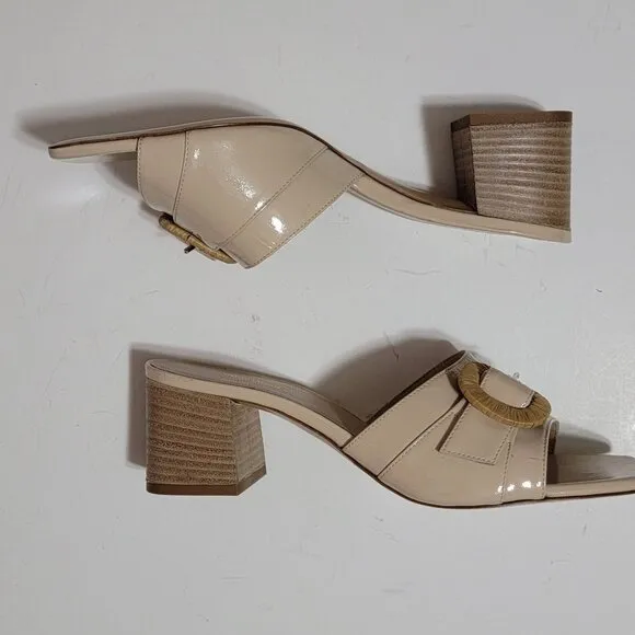 NEW Bruno Magli Page Slide Sandals Womens 9.5 Beige Shiny Chic Luxury Designer