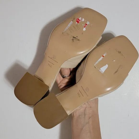 NEW Bruno Magli Page Slide Sandals Womens 9.5 Beige Shiny Chic Luxury Designer