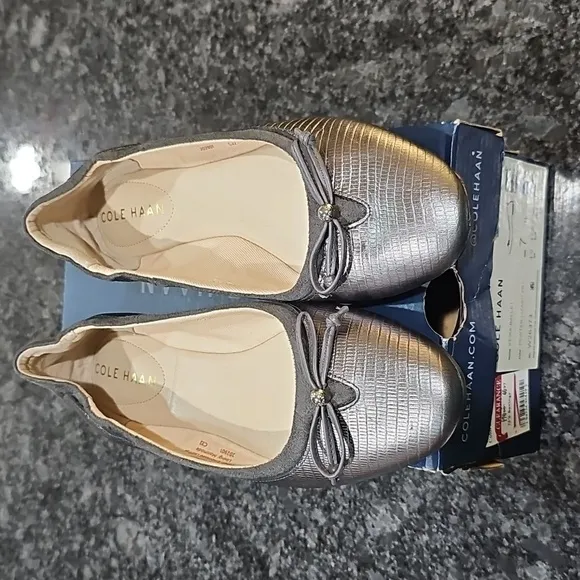 NEW Cole Haan Shoes Keira Ballet Flats Slip-On 7 Leather Pewter