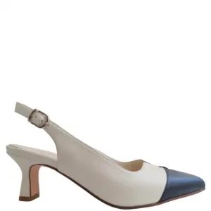 NEW CRISTINA MILLOTTI women's arianna navy sandals in ivory