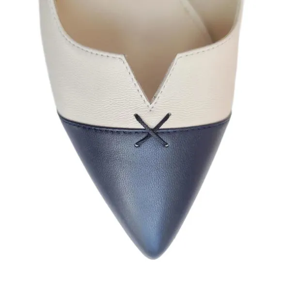NEW CRISTINA MILLOTTI women's arianna navy sandals in ivory