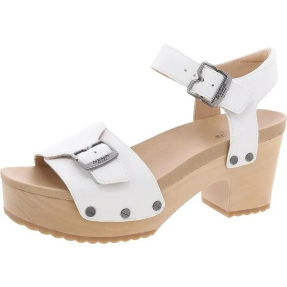 NEW DR. SCHOLL'S Leather Original Love Comfort Heeled Sandals white 254 3MT7