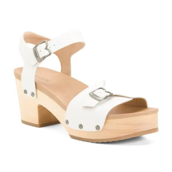 NEW DR. SCHOLL'S Leather Original Love Comfort Heeled Sandals white 254 3MT7