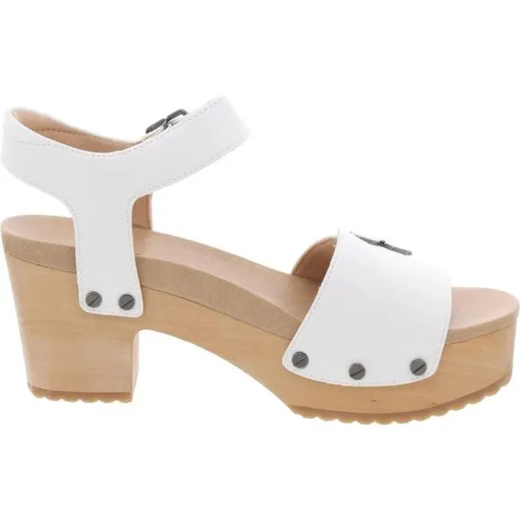 NEW DR. SCHOLL'S Leather Original Love Comfort Heeled Sandals white 254 3MT7
