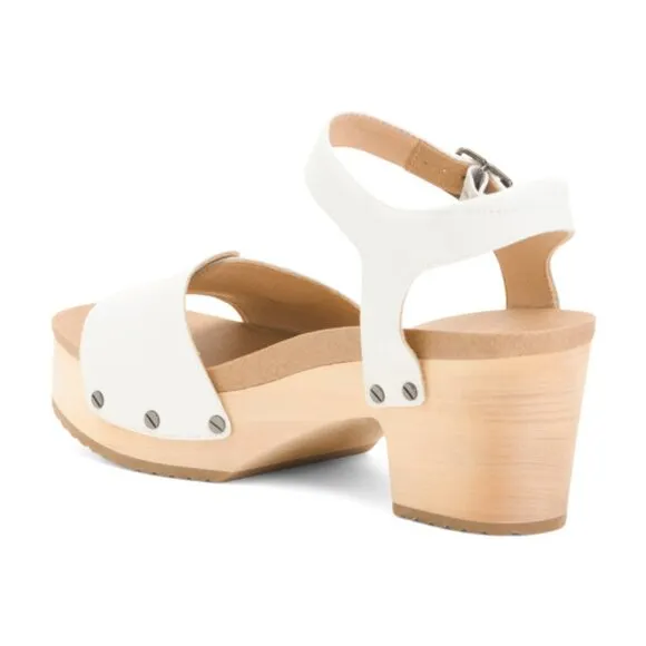 NEW DR. SCHOLL'S Leather Original Love Comfort Heeled Sandals white 254 3MT7