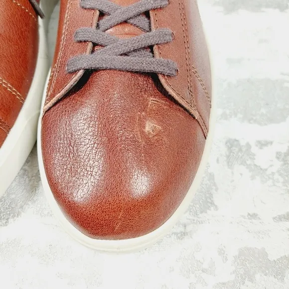NEW ECCO Brown Leather Lace Up Round Toe Casual Trainer Sneakers V44