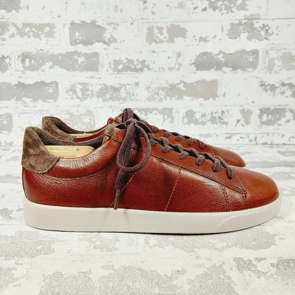 NEW ECCO Brown Leather Lace Up Round Toe Casual Trainer Sneakers V44