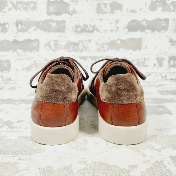 NEW ECCO Brown Leather Lace Up Round Toe Casual Trainer Sneakers V44