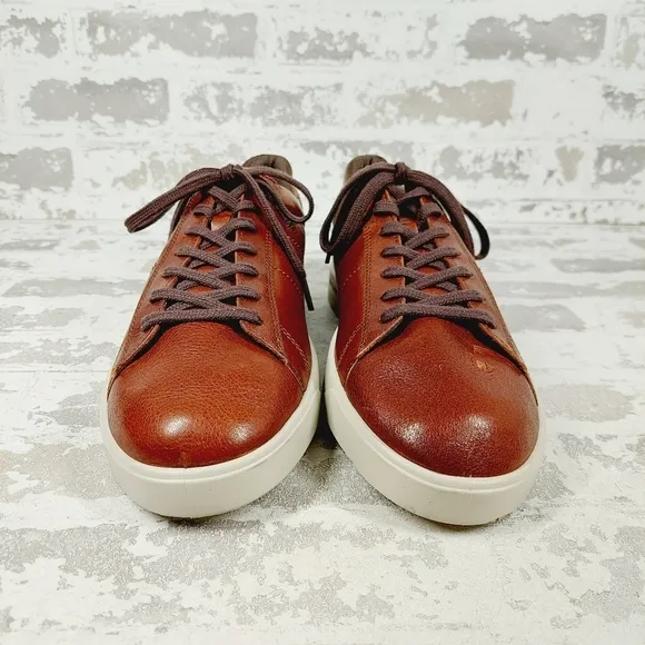 NEW ECCO Brown Leather Lace Up Round Toe Casual Trainer Sneakers V44