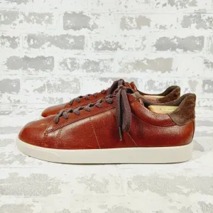 NEW ECCO Brown Leather Lace Up Round Toe Casual Trainer Sneakers V44