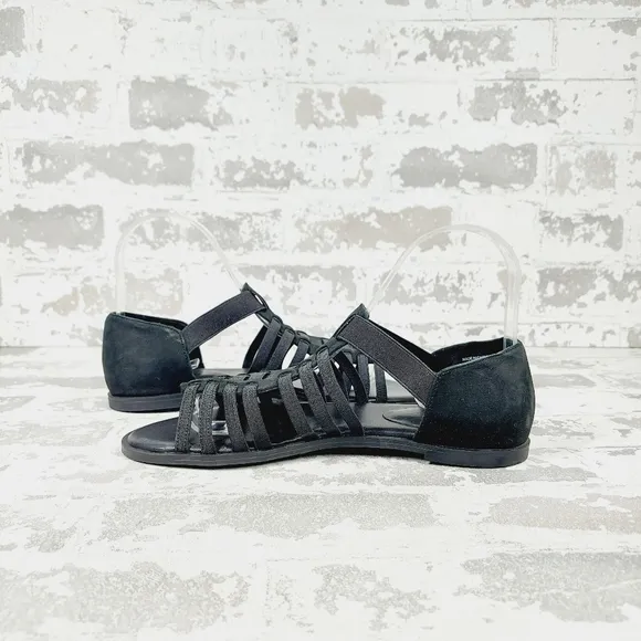 NEW Eileen Fisher Rato Black Suede Leather Elastic Casual Gladiator Sandals E885