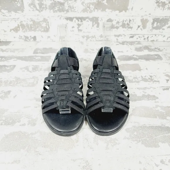 NEW Eileen Fisher Rato Black Suede Leather Elastic Casual Gladiator Sandals E885
