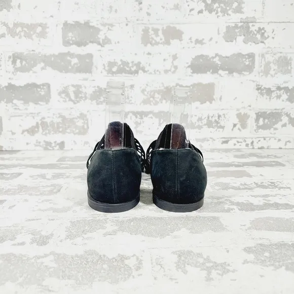NEW Eileen Fisher Rato Black Suede Leather Elastic Casual Gladiator Sandals E885