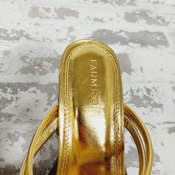 New Farm Rio  Block Heel Slide Gold Silver Strappy Sandal D1014